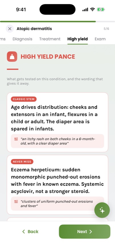 A lesson on atopic dermatitis, open on the overview page.